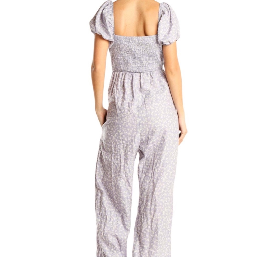 NET Rewind Floral Purple Cutout Tie Floral Puff Sleeve Jumpsuit - Picture 2 of 9